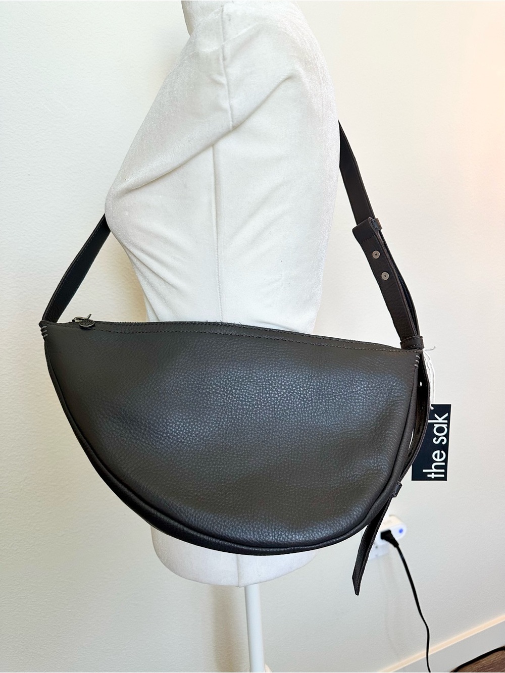 The Sak Large Tess Gray Pebbled Crescent Sling Bag